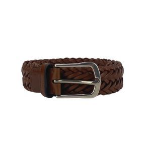 Bally Men's Leather Clet Woven Belt Tobacco Brown